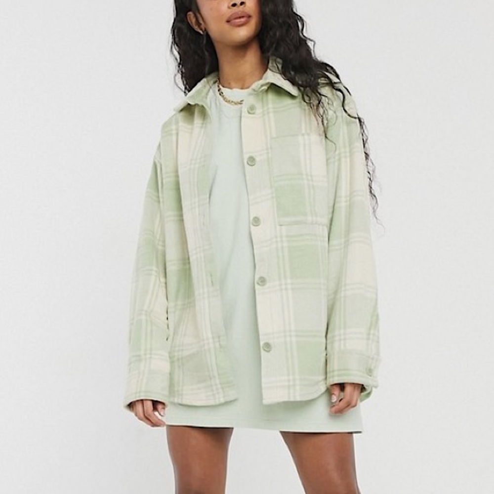 Monki Green Plaid Shirt Jacket